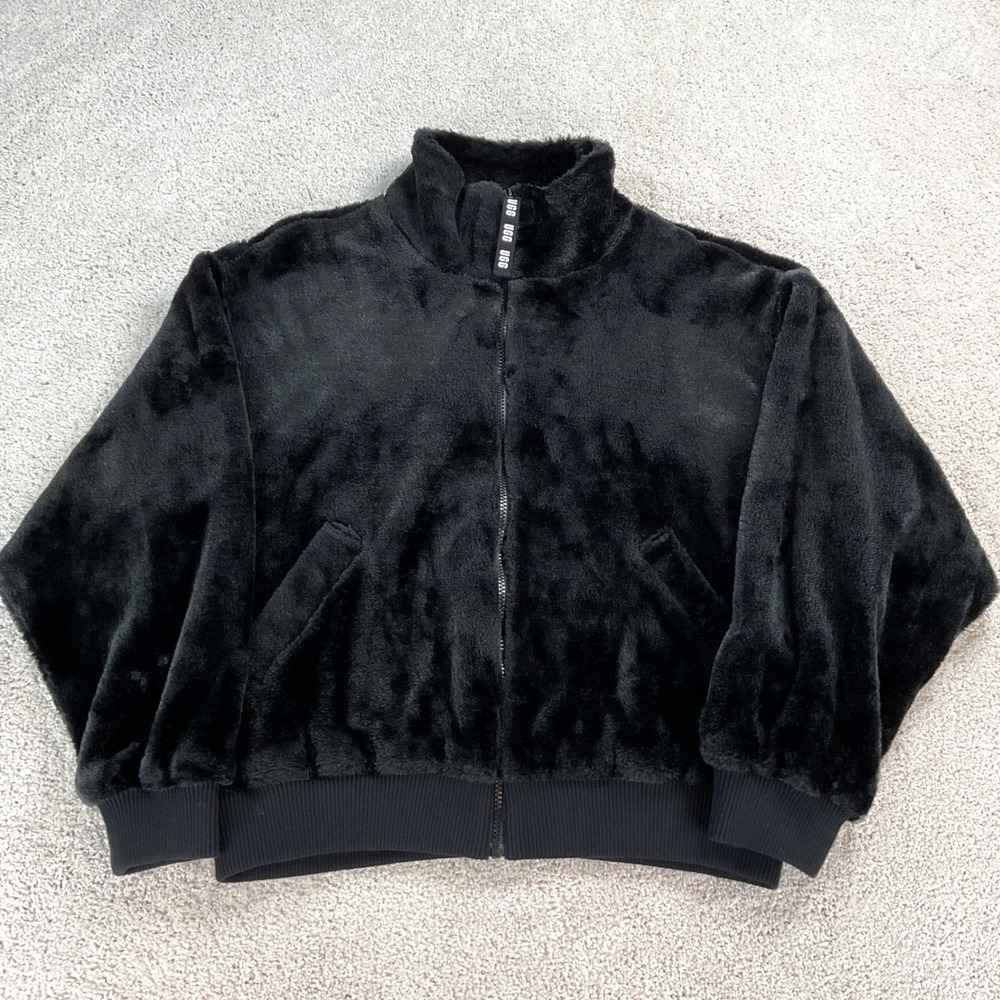 UGG Laken Faux Fur Bomber Jacket Black 1113237 Womens Small‎ NEW